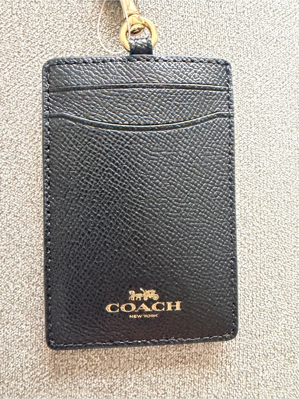 Coach Black Leather Lanyard ID Card Holder with Gold Hardware- Never Used